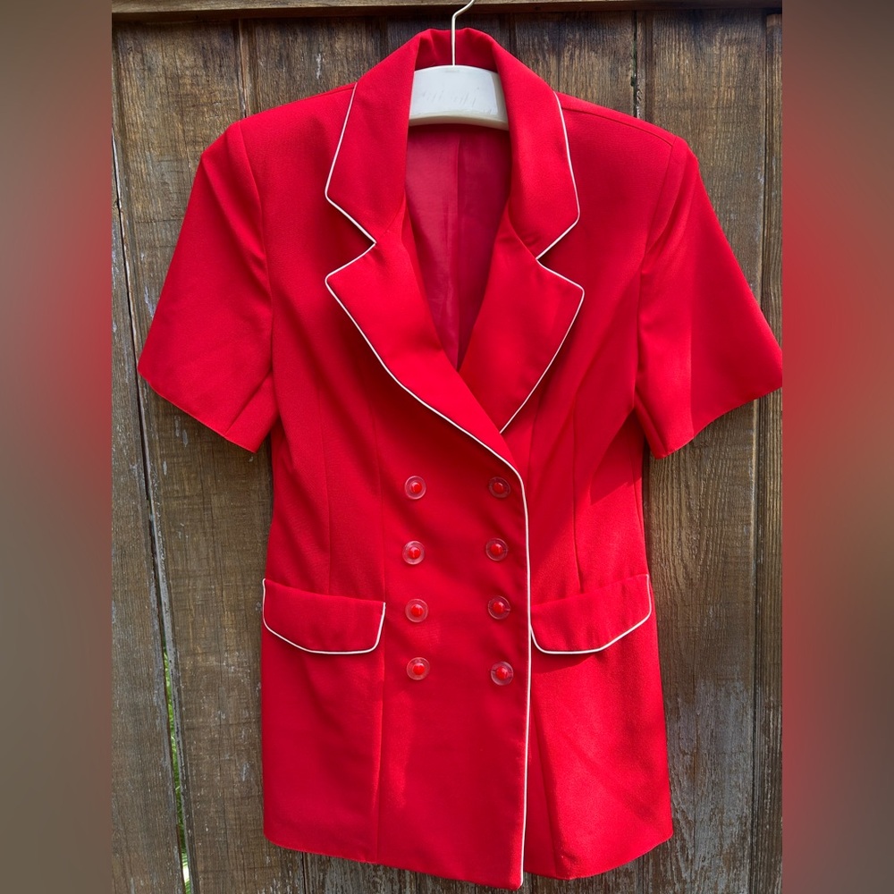 Vintage Red Double-Breasted Women's Blazer Mini Dress